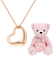オープンハート ネックレス ピンクゴールド カラー テディベア 付き