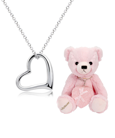 オープンハート ネックレス シルバーカラー テディベア 付き