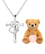 【選べる12誕生石×ダイヤモンド】 クロス ハートネックレス レディース テディベア （ブラウン） セット