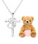 【選べる12誕生石×ダイヤモンド】 クロス ハートネックレス レディース テディベア （ブラウン） セット