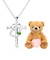 【選べる12誕生石×ダイヤモンド】 クロス ハートネックレス レディース テディベア （ブラウン） セット
