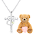 【選べる12誕生石×ダイヤモンド】 クロス ハートネックレス レディース テディベア （ブラウン） セット