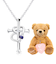 【選べる12誕生石×ダイヤモンド】 クロス ハートネックレス レディース テディベア （ブラウン） セット