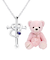 【選べる12誕生石×ダイヤモンド】 クロス ハートネックレス レディース テディベア （ピンク） セット