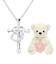 【選べる12誕生石×ダイヤモンド】 クロス ハートネックレス レディース テディベア （ホワイト） セット