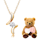 ネックレス キュービックジルコニア ドロップ ピンクゴールド カラー イエローゴールド カラー  シルバーカラー テディベア （ブラウン）付き