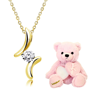 ネックレス キュービックジルコニア ドロップ ピンクゴールド カラー イエローゴールド カラー  シルバーカラー テディベア （ピンク）付き