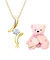 ネックレス キュービックジルコニア ドロップ ピンクゴールド カラー イエローゴールド カラー  シルバーカラー テディベア （ピンク）付き