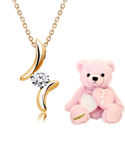 ネックレス キュービックジルコニア ドロップ ピンクゴールド カラー イエローゴールド カラー  シルバーカラー テディベア （ピンク）付き