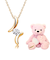 ネックレス キュービックジルコニア ドロップ ピンクゴールド カラー イエローゴールド カラー  シルバーカラー テディベア （ピンク）付き