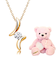 ネックレス キュービックジルコニア ドロップ ピンクゴールド カラー イエローゴールド カラー  シルバーカラー テディベア （ピンク）付き