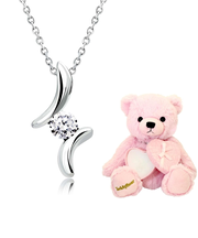 ネックレス キュービックジルコニア ドロップ ピンクゴールド カラー イエローゴールド カラー  シルバーカラー テディベア （ピンク）付き