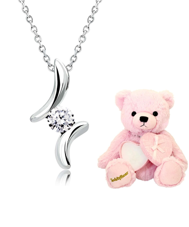ネックレス キュービックジルコニア ドロップ ピンクゴールド カラー イエローゴールド カラー シルバーカラー テディベア (ピンク)付き