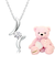 ネックレス キュービックジルコニア ドロップ ピンクゴールド カラー イエローゴールド カラー  シルバーカラー テディベア （ピンク）付き