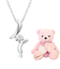 ネックレス キュービックジルコニア ドロップ ピンクゴールド カラー イエローゴールド カラー  シルバーカラー テディベア （ピンク）付き