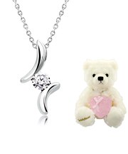 ネックレス キュービックジルコニア ドロップ ピンクゴールド カラー イエローゴールド カラー  シルバーカラー テディベア （ホワイト）付き