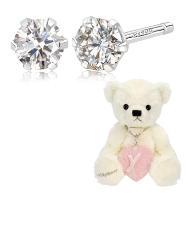 ダイヤモンド 0.1ct プラチナ ピアス テディベア 付き