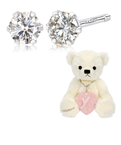 ダイヤモンド 0.1ct プラチナ ピアス テディベア 付き