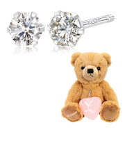 ダイヤモンド 0.1ct プラチナ ピアス テディベア 付き