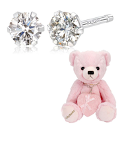 ダイヤモンド 0.1ct プラチナ ピアス テディベア 付き