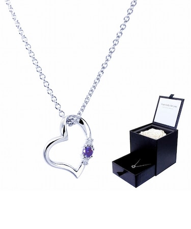 ネックレス レディース ラブ ハート プリザーブドフラワー ギフトセット 薔薇の色 プラチナホワイト