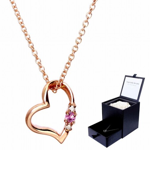 ネックレス レディース ラブ ハート プリザーブドフラワー ギフトセット 薔薇の色 プラチナホワイト