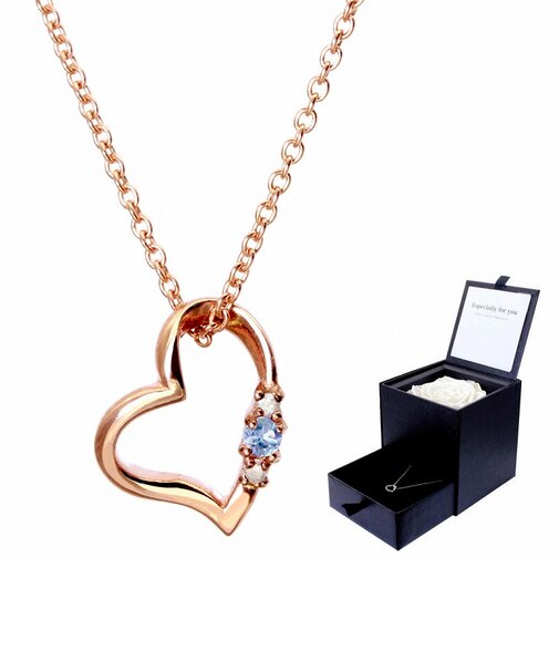 ネックレス レディース ラブ ハート プリザーブドフラワー ギフトセット 薔薇の色 プラチナホワイト