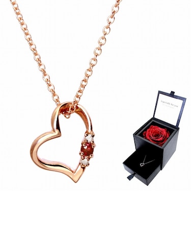 ネックレス レディース ラブ ハート プリザーブドフラワー ギフトセット 薔薇の色 アンティークレッド