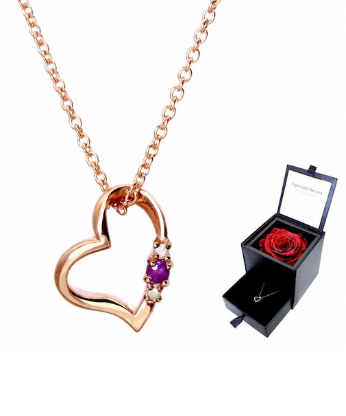 ネックレス レディース ラブ ハート プリザーブドフラワー ギフトセット 薔薇の色 アンティークレッド