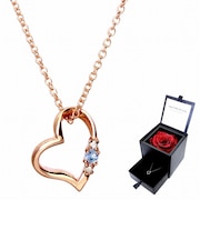 ネックレス レディース ラブ ハート プリザーブドフラワー ギフトセット 薔薇の色 アンティークレッド