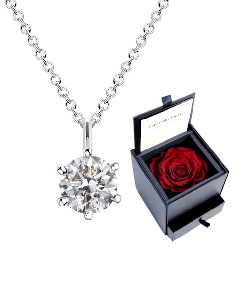 ネックレス レディース キュービックジルコニア 薔薇 一輪 ダイヤモンドローズ プリザーブドフラワー 一粒CZ ネックレス付