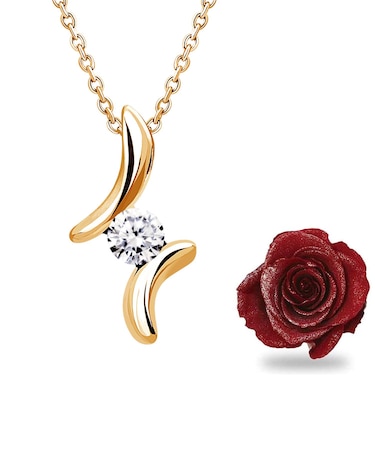 ネックレス レディース 一粒 ドロップ キュービックジルコニア プリザーブドフラワー 薔薇