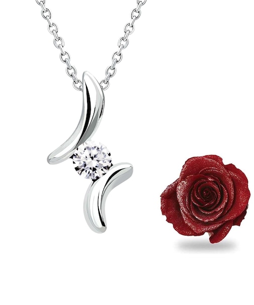 ネックレス レディース 一粒 ドロップ キュービックジルコニア プリザーブドフラワー 薔薇