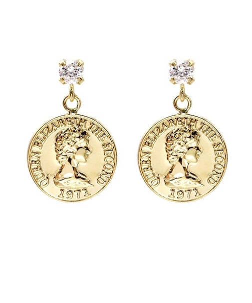 18金ピアス ゴールド K18 エリザベス コイン ダイヤモンド 計 0.08ct