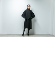 ≪デザインブラック≫ケープ＆セミフレアワンピース　ブラックフォーマルセット