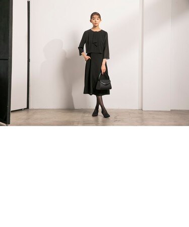 【喪服】【洗える】ノーカラージャケット&ボウタイ風セミフレアワンピース