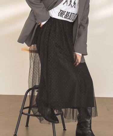 ラメ刺繍チュールギャザースカート