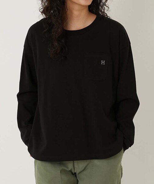 Ｈエンブロイダリー ラウンドヘム ロングスリーブＴシャツ　ウイメンズ