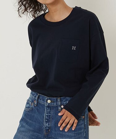 Ｈエンブロイダリー ラウンドヘム ロングスリーブＴシャツ　ウイメンズ