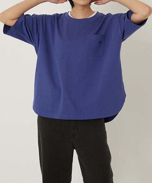 Hエンブロイダリー ラウンドヘム ショートスリーブTシャツ ウイメンズ