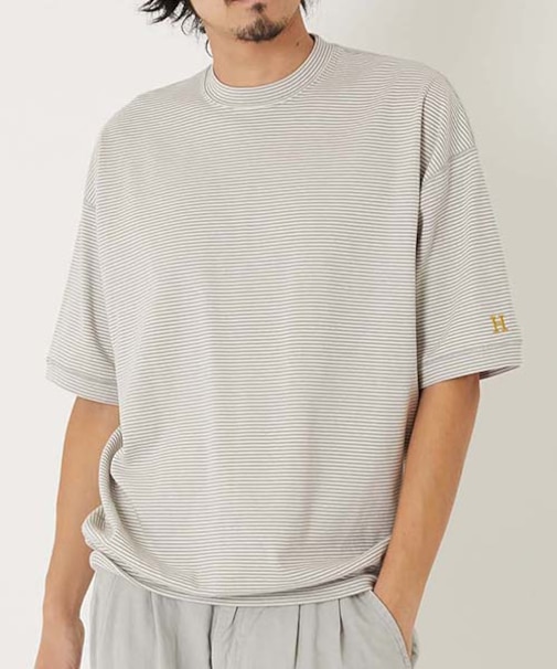 9.5oz ストレッチフライス ミジンボーダーヘムリブ ショートスリーブTシャツ