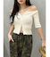 フロントジップハーフスリーブオフショルトップス