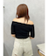 フロントジップハーフスリーブオフショルトップス