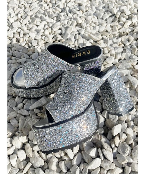 EVRIS グリッターチャンキーヒールサンダル EVRIS サンダル グリッターチャンキーヒールサンダル レディース