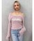 ラメロゴシャギーオフショルニットトップス