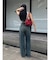 シンプルワイドデニムパンツ