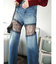 レースドッキングワイドデニムパンツ