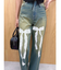リボンレースワイドデニムパンツ