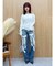 リボンレースワイドデニムパンツ