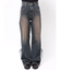サイドギャザーリボンセミワイドデニムパンツ